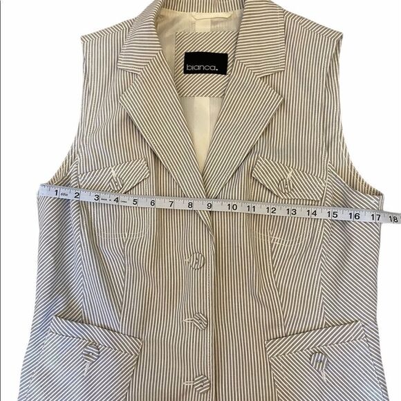 NWOT BIANCA Grey Pinstripe Sleeveless Vest 10 - Picture 7 of 8